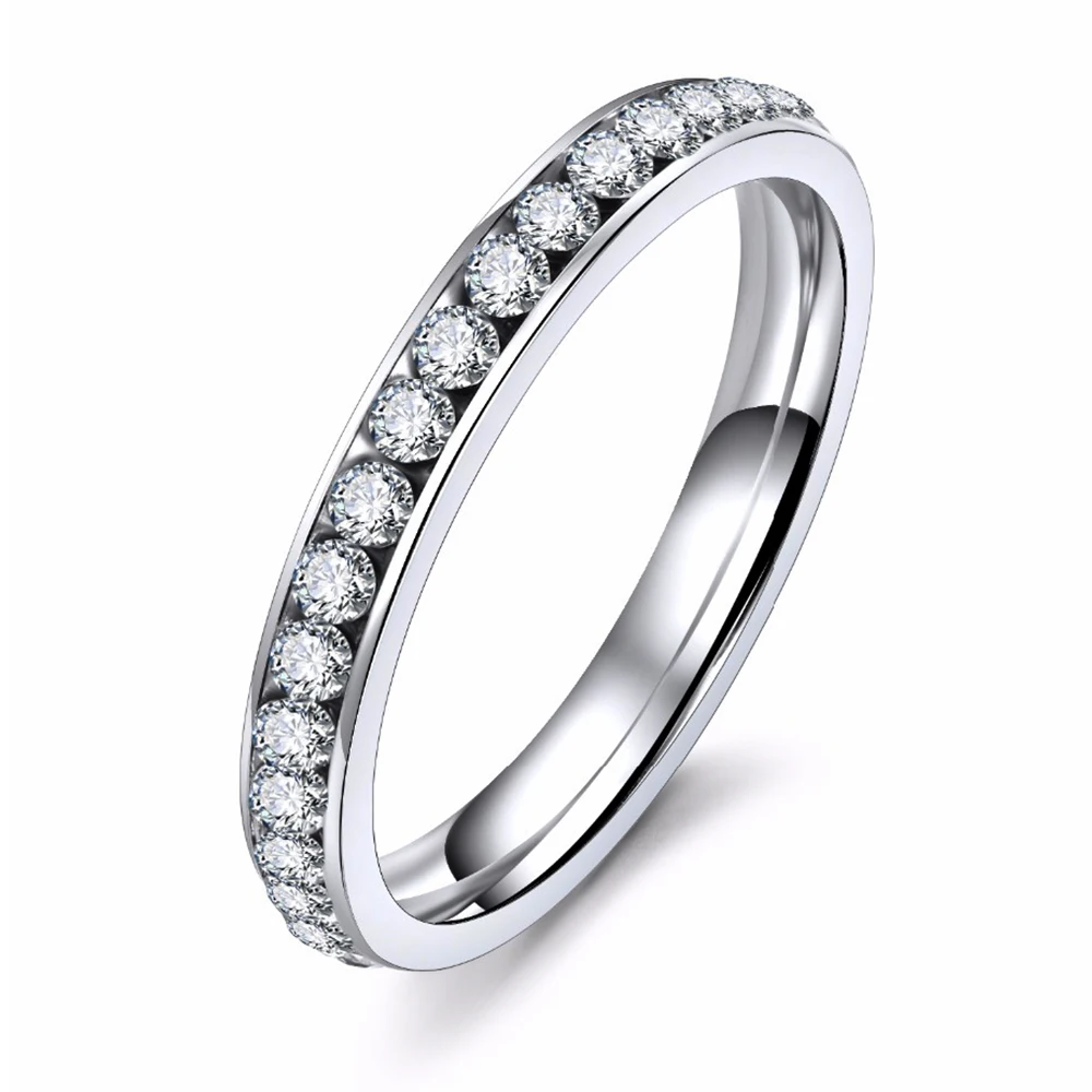 Silver Color Titanium Stainless Steel Crystal Wedding Rings for women CZ Surround  Men Ring Fashion Jewelry Wholesale