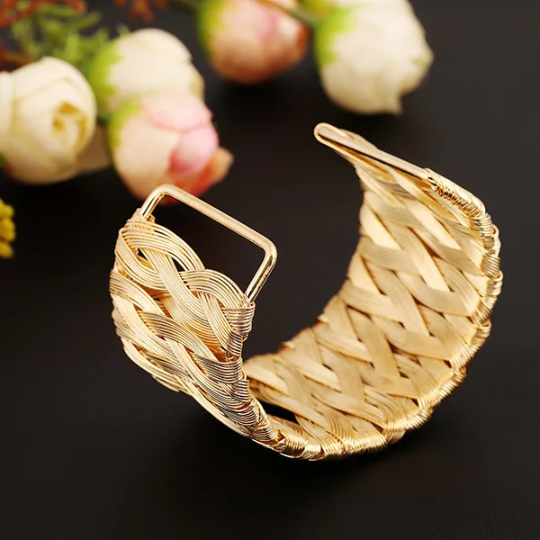 New Punk Style Cuff Bangles Gold Metal Wrap Weaving Gold Silver color Bracelet Clothes Jewelry Costume Jewellery