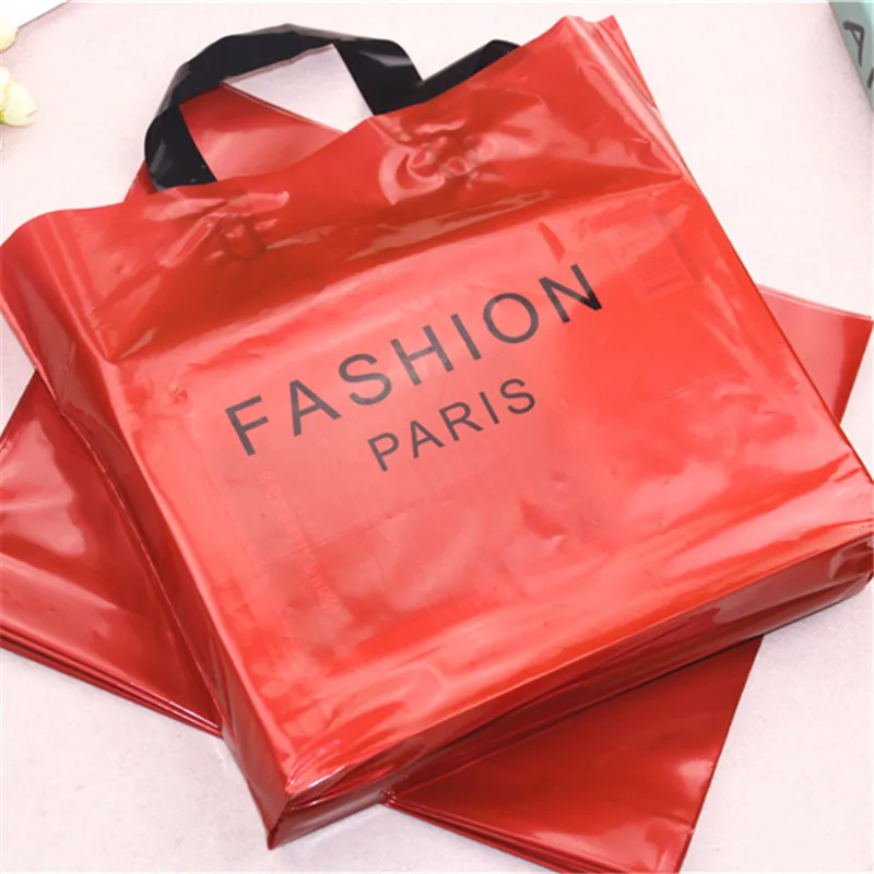 High-density Polythylene Eco-friendly 10pcs/lot 29*35cm Red Luxury Fashion Paris Gift Bags With Handles Large Plastic Packaging