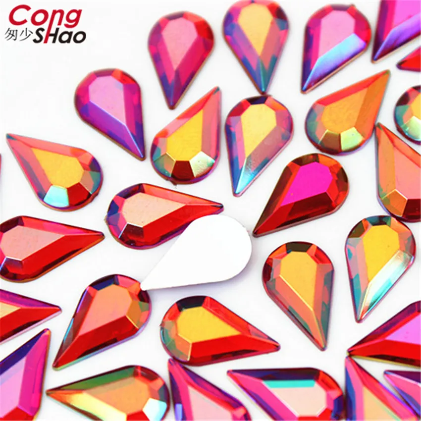 100pcs 8*13mm Drop AB Rhinestones Flat Back Acrylic Gems AB Crystal Stones For DIY Phone 3D Nail Art Face Decoration ZZ450