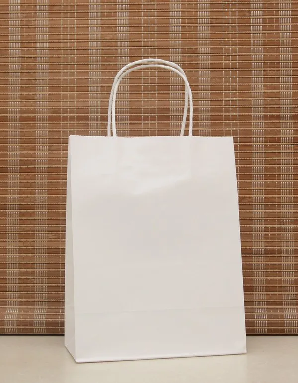 

New cute White kraft paper gift bag 27x21x11cm Festival shopping bags Paper bag with handles 20pcs Cloth Bags