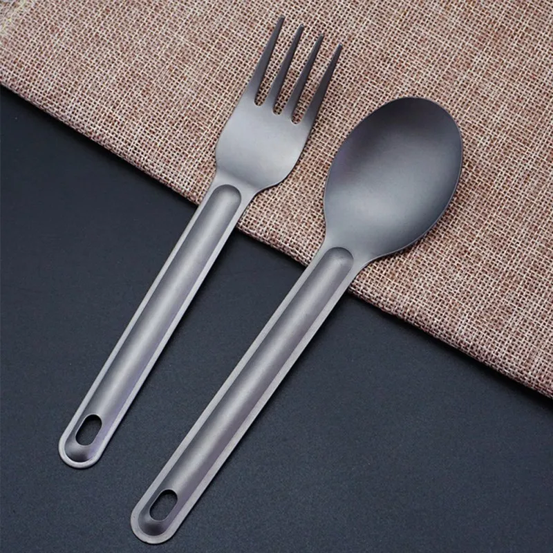 Outdoor Camping Picnic titanium Spoon Dinnerware titanium Fork Ultralight pure titanium Spork camping equipment