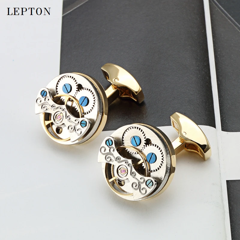 Lepton Hot Sale Movement Tourbillon Cufflinks For Mens Wedding Groom Mechanical Watch Steampunk Gear Cuff links Relojes Gemelos