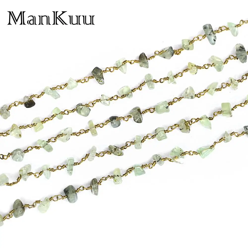 Imagem -06 - Mankuu 510 mm Natural Prehnite Chips Contas Chapeamento de Ouro Bronze Cobre Corrente para Faça Você Mesmo Jóias Fazendo Metros Lote Alta Qualidade