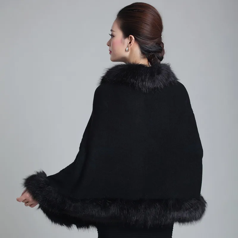 New Fashion Spring Women Faux Fur Coat Leather Grass Fox Fur Collar Ponchos And Capes Lady Purple Shawl Cape Wool Fur Coat