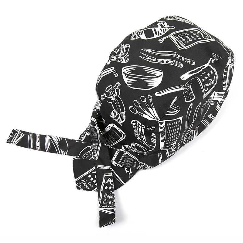 Diganmei-gorro de chef y camarero para restaurante, gorra de pirata con estampado de moda, turbante, comida rápida, color negro