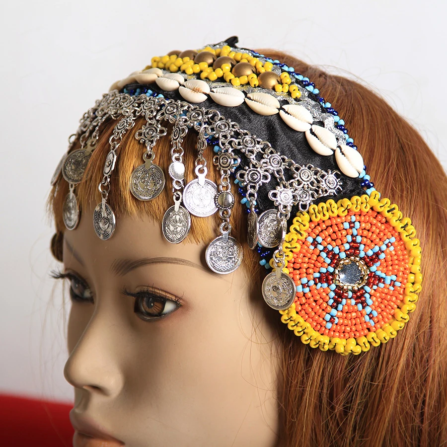 New Arrivals Gypsy Dance Women Beads Headpiece Metal Head Chains Coins Vintage Jewelry Tribal Belly Dance Accessories