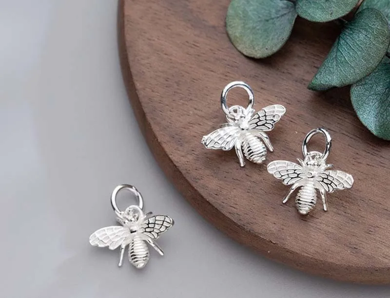 Famous Design Cubic Bees Charms 925 Sterling Silver Craft Decoration Ornament Pendants Fit Women Jewelry Make Neckalce Earrings