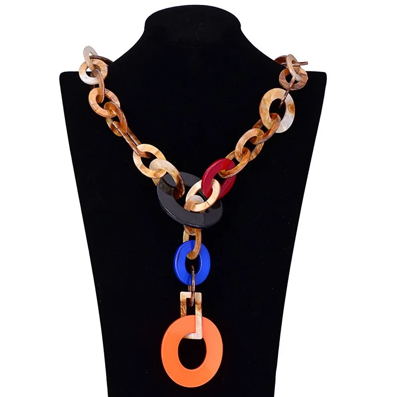 BOJIU New Fashion Long Large Chain Necklaces For Women Boho Brown Turtle Acrylic Necklaces Hot Female Jewelry Accessories NK1006