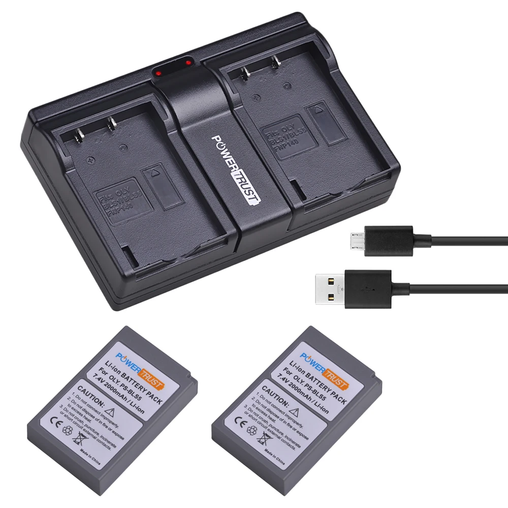 

2Pcs 2000mAh BLS-5 BLS5 PS-BLS5 Li-ion Battery + Fast Dual Charger for Olympus PEN E-PL2 E-PL5 E-PL6 E-PL7 E-PM2 E-M10 E-M10