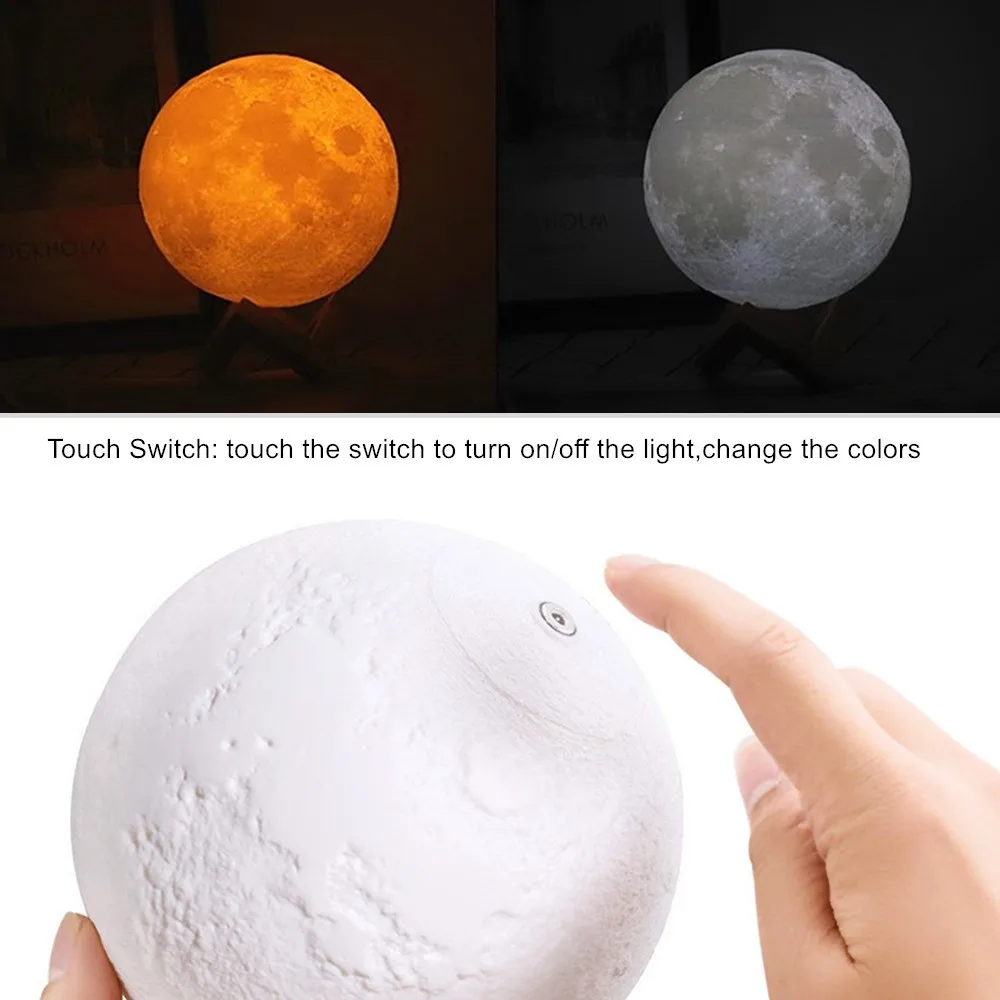 Dropship 3D Print Moon Lamp Moonlight Colorful Touch USB Led Night Light Rechargeable Nightlight Home Decor Creative Gift