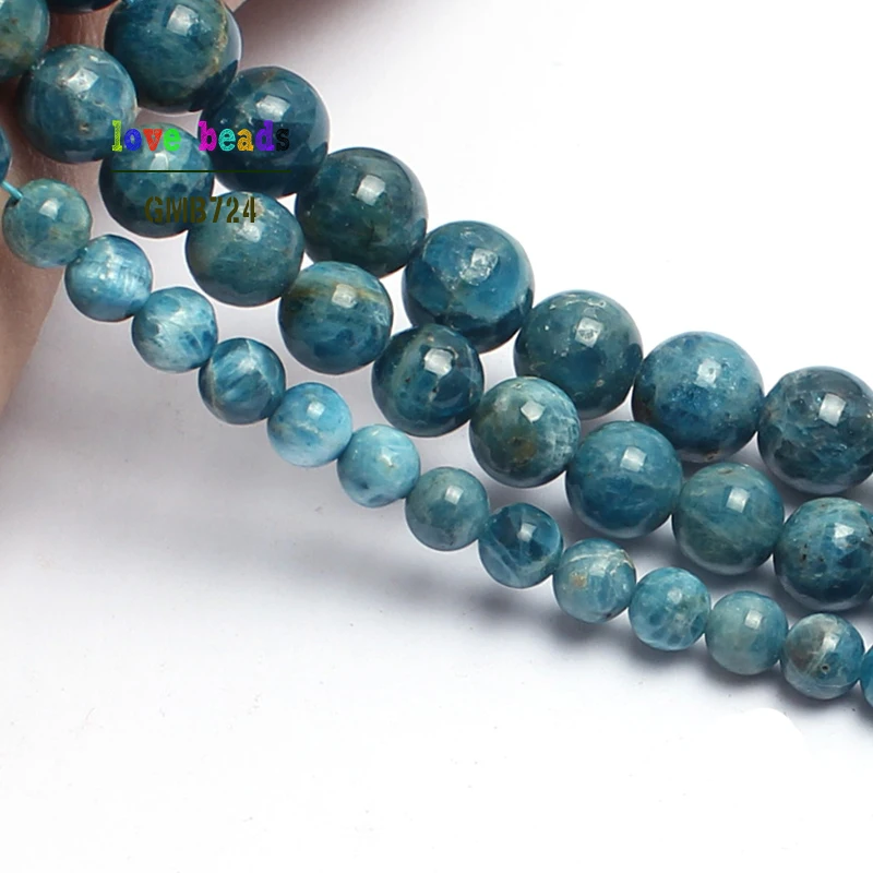 AA+ Natural Genuine Blue Ocean Apatite Stone Round Beads For Jewelry Making 15inches 4/6/8/10/12mm Stone Beads