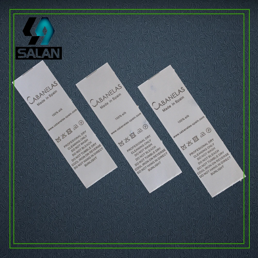 customized 2.5x10cm satin washing labels for garment custom clothing printed silk material care label fabric sewing tags