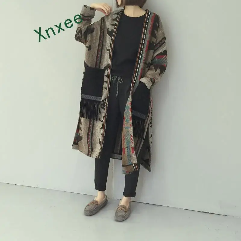 

Xnxee Autumn and Winter New 2019 Women Woolen Coat Casual Wild Loose Long Coat Female Split Tassel Cardigan Woolen Coat