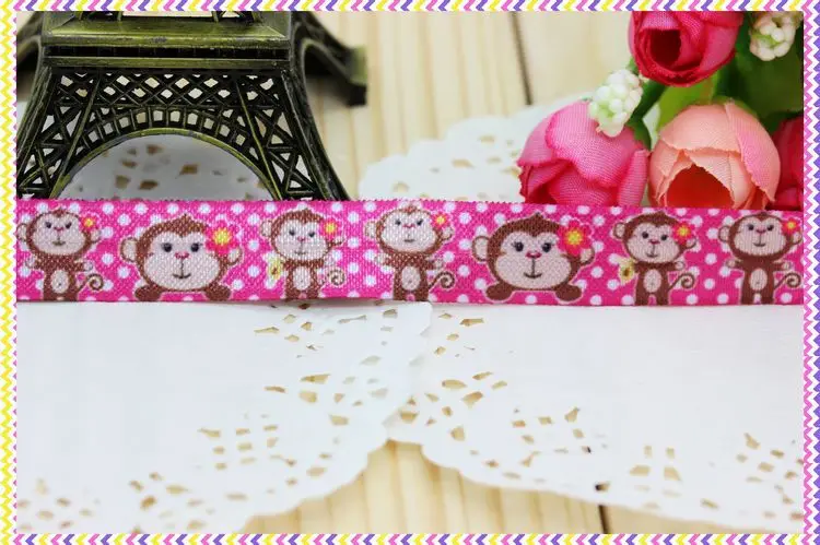 DHK 5/8'' 5yards Fold Over Elastic FOE monkey printed headband hair band diy decoration OEM Wholesale C418