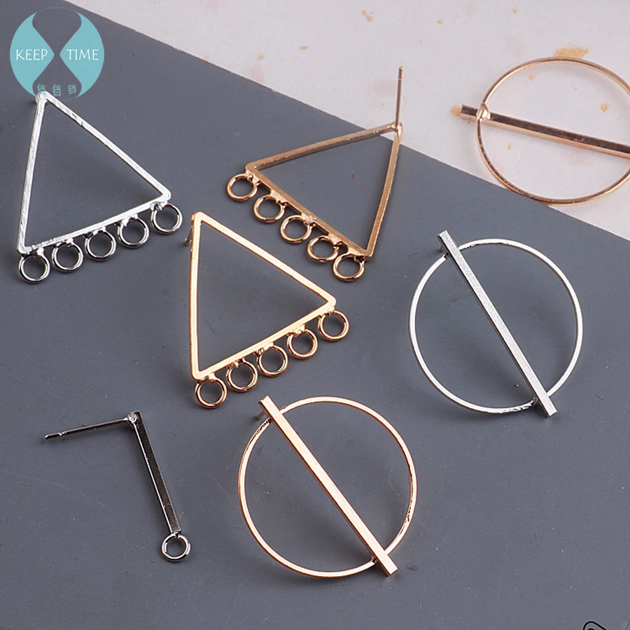 Copper DIY Korean temperament earring material, fashion simple triangle, circle long strip, earring fittings