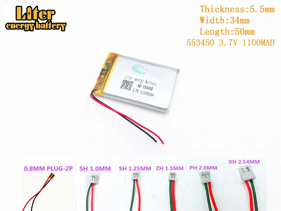 Litowa bateria energetyczna 3.7 V 1100 mAh 553450 wtyczka akumulator litowo-polimerowy do MP3 MP4 MP5 bateria litowo-polimerowa