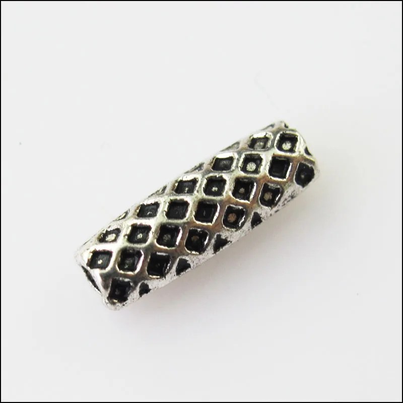 

40Pcs Antiqued Silver Color Oval Lattice Tube Spacer Beads Charms 4.5x13.5mm