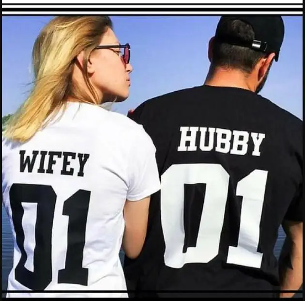 

wifey and hubby 01 Couples T-Shirt Tumblr Slogan Honeymoon Romance Love Marriage Tees Couples Gifts Clothing Trendy Match Tops