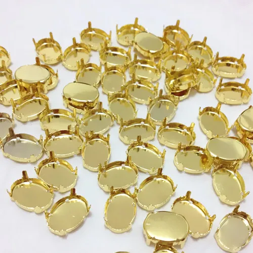 

Oval Gold Color Metal Claw Settings Close Back 4 holes For Sewing On Oval Stone 10x14mm,13x18mm,18x25mm,20x30mm,30x40mm