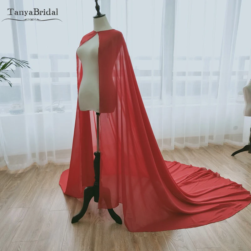 Jubah elegan pengantin merah jubah sifon Ukuran bebas syal pernikahan syal pernikahan wanita boleros formal asli murah panjang 2m DJ048