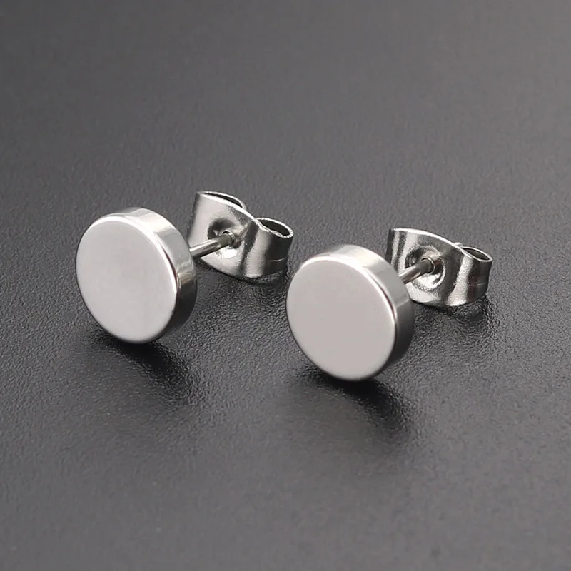 1 Pair Punk 3-12MM Round Stainless Steel Gold Color Stud Earrings For Women Simple Hip Hop Men Ear Jewelry