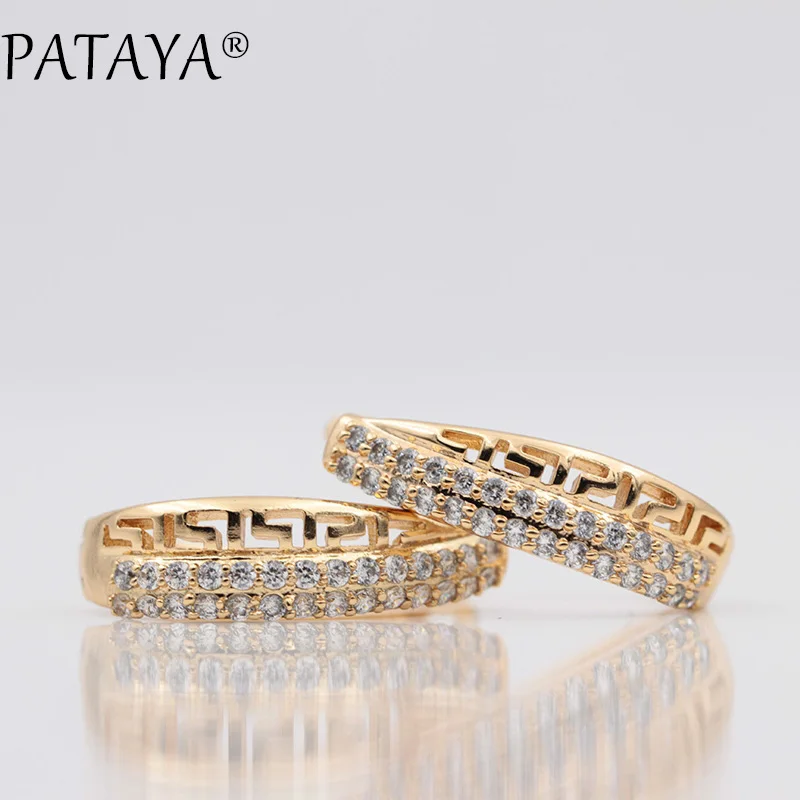 PATAYA New 585 Rose Gold Color Micro-wax Inlay Natural Zircon Big Long Dangle Earrings Women Hollow Wedding Luxury Fine Jewelry