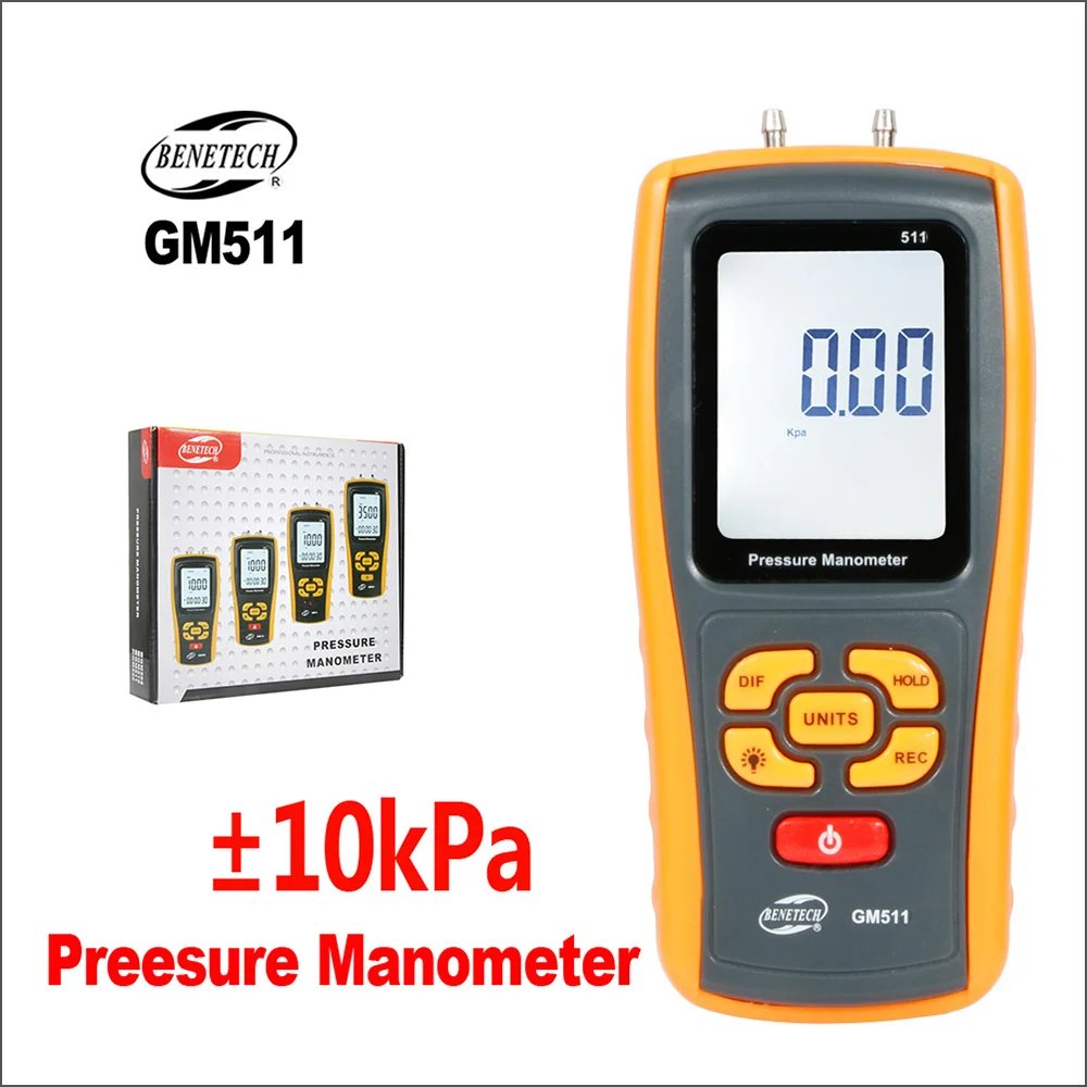 BENETECH Pressure Gauge Manometer Pressure Differential Tester Handheld Digital Manometer Pressure Manometer GM510 GM511