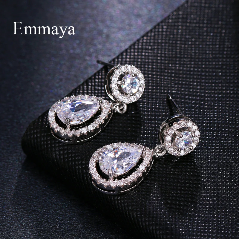 EMMAYA High Quality Teardrop Zircon Wedding Long Earrings Elegant Bridal Wedding Engagement Jewelry Accessories