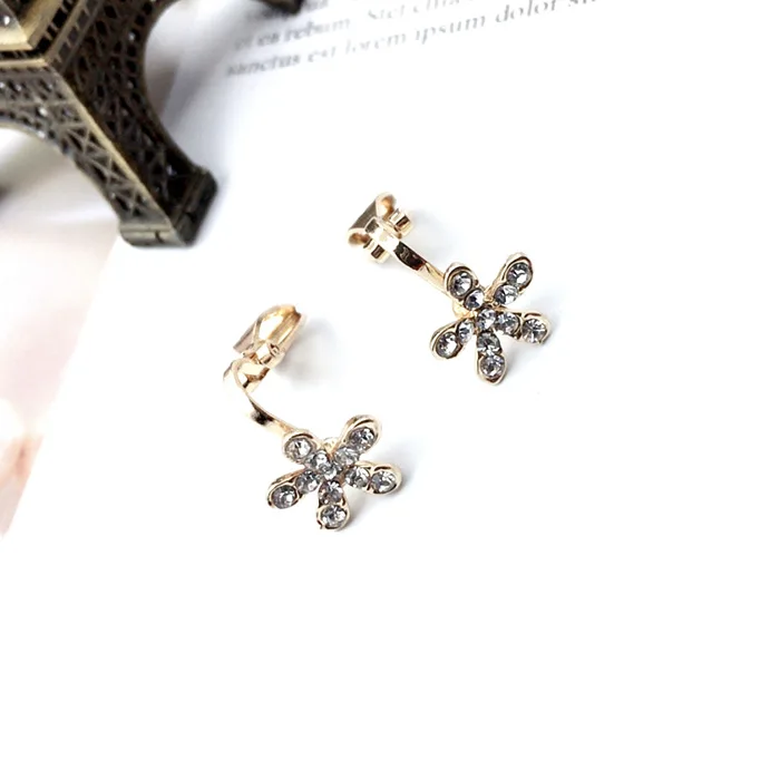 Grace Jun Cute Full Rhinestone Small Flower Clip on Earrings No Pierced for Kids Girls Hot Sale No Hole Earrings Wholesale Price