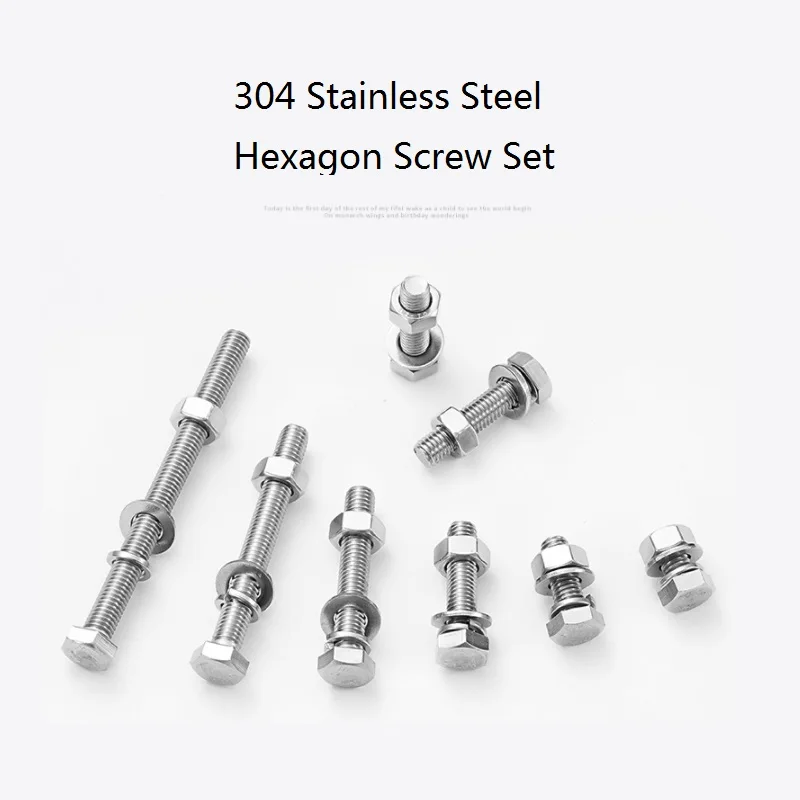 

M6 M8 M10 Hexagon Bolt Combination 304 Stainless Steel External Hexagon Screws with Nuts and Washers Sets