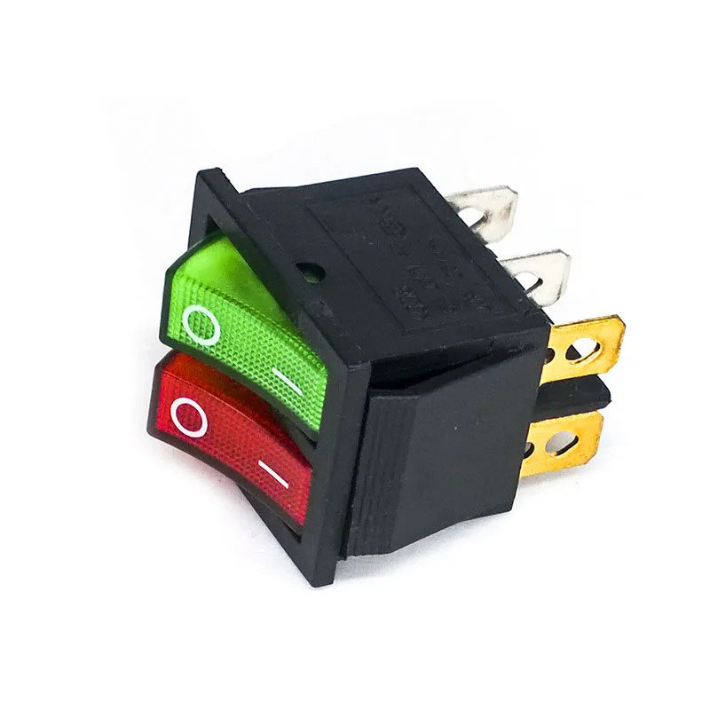 3 Stks/partij 31*25Mm Rood/Groen Lamp Light Dpst 6PIN Snap-In On/Off Positie snap Boot Rocker Switch 16A/250V Hoge Kwaliteit Koper