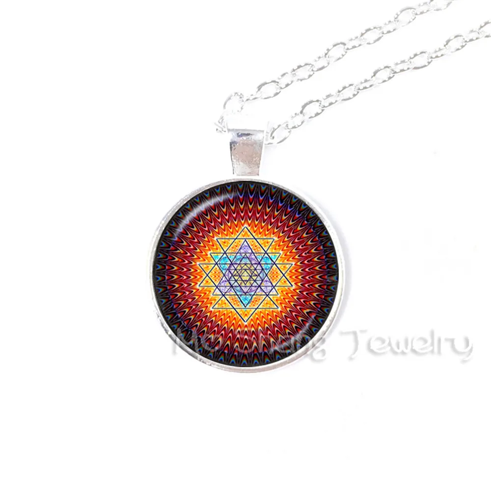 سري yantra زجاج قبة قلادة الهند ماندالا الهندسة المقدسة مجوهرات سري yantra القلائد مجوهرات البوذية الروحية