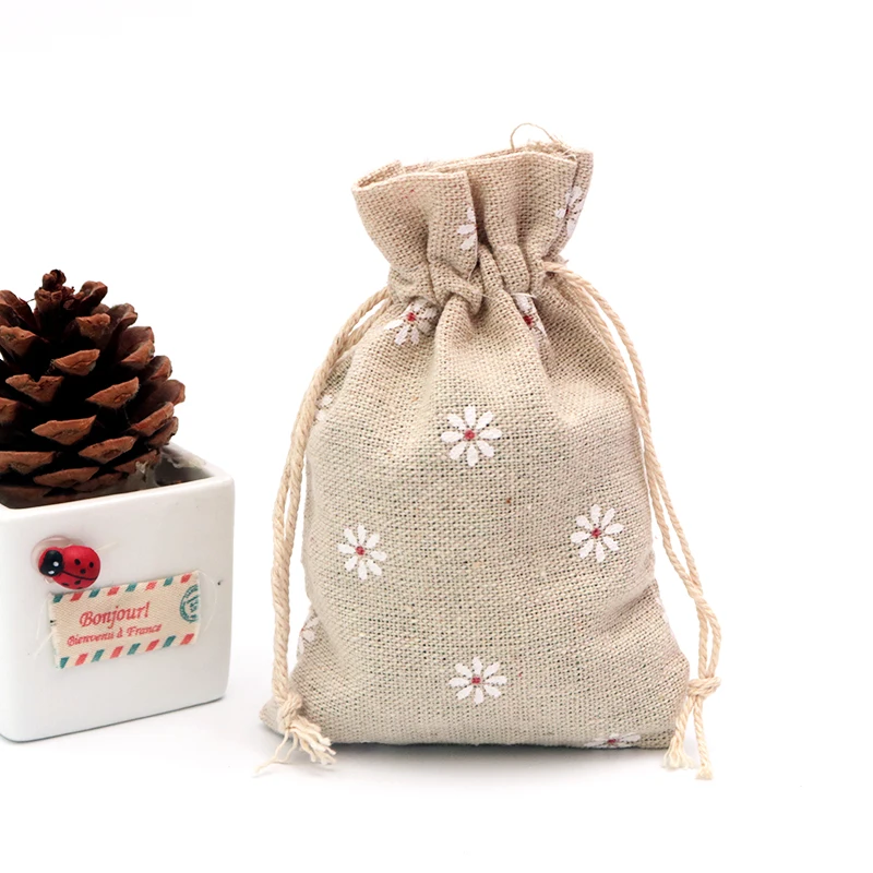 5pcs/lot Linen Cotton Bag 10x14 13x18 15x20cm Muslin Cosmetics Gifts Jewelry Packaging Bags Cute Drawstring Gift Bag & Pouches