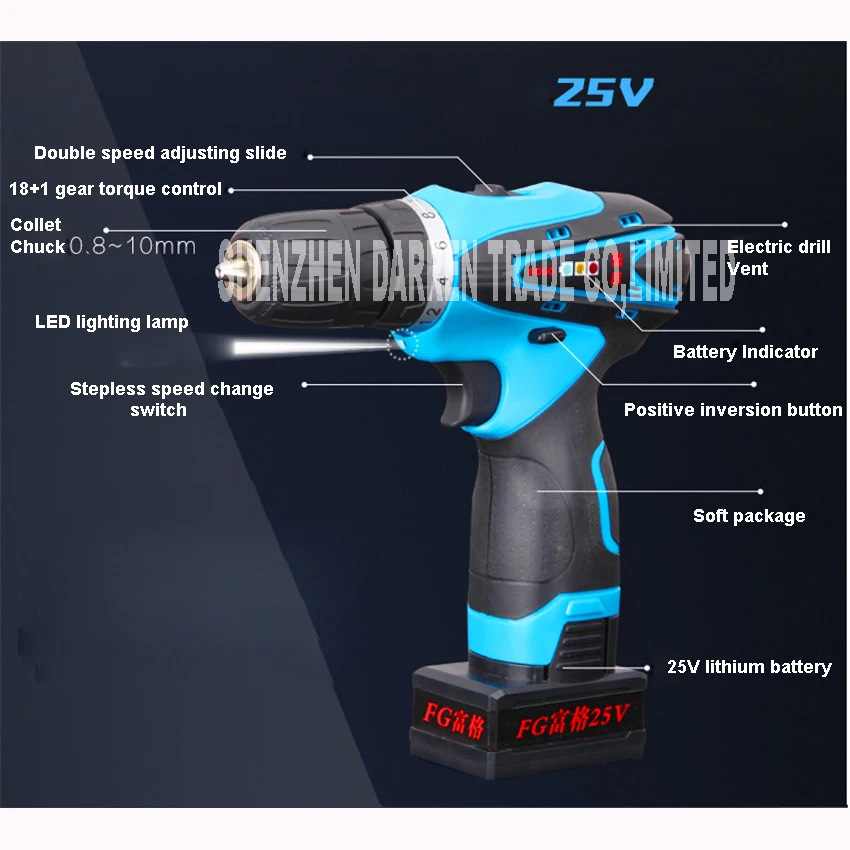 

25V Rechargeable Lithium Battery Cordless drill hand electric drill bit Socket wrench household electric screwdriver power