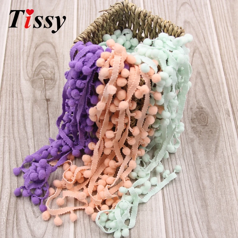 Hot Sale 20Yards/Lot 10MM Pom Pom Trim Ball Fringe Ribbon DIY Sewing Accessory Lace 17 Colors  For Home Party Decoration