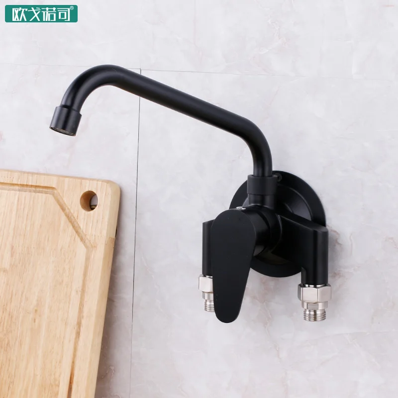 Exposed pipe install kitchen sink faucet blaken surface double holes single handle