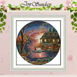 Sunset Lake Villa Patterns Counted Cross Stitch Set DIY 11CT 14CT 16CT Stamped DMC Cross-stitch Kit Embroidery Needlework Gifts