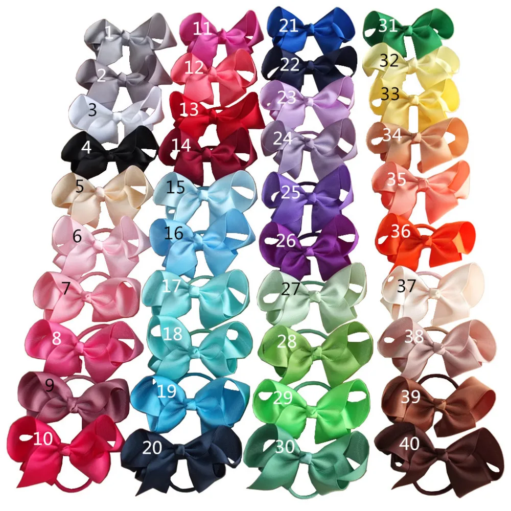 6 pcs 4 inch Hair Bow WITH Elastic Bands Ponytail Holder Baby Kids Girl Hair Elastic Loop Bobble Accessories