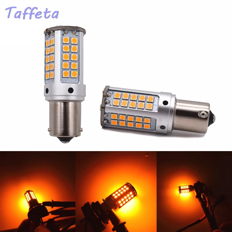 2pcs Tail Light  1156 BA15S P21W BAU15S 3030 55SMD 45W Turn Signal Brake Lamp Bulb Amber Colors 9V-30V DC