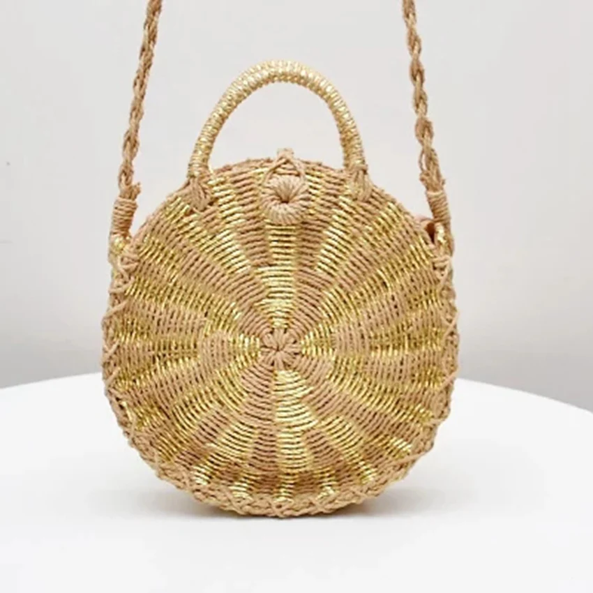 

New fashion straw waist drum bag women's wild casual woven bag ethnic wind rattan package round straw bag