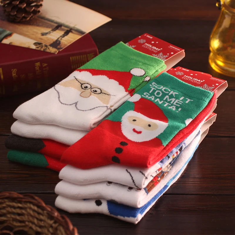 New Christmas Socks Autumn Winter Warm Socks Fashion Christmas Cotton Socks Snowman Snowflake Deer Design Women Socks