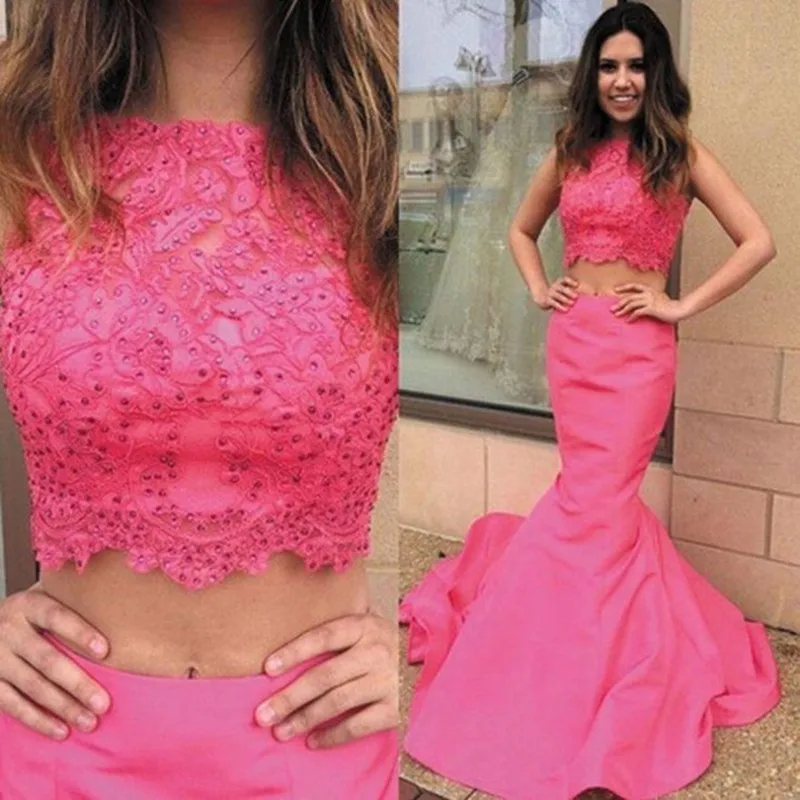 

Sexy Two Pieces Mermaid Lace Long Prom Dress Formal Lace Evening Gowns Custom Make Size 2 4 6 8 10 12 14 16