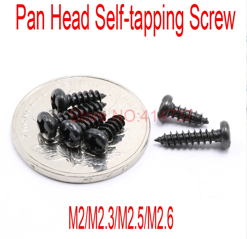 

1000 Pcs/Lot M2/M2.3/M2.5/M2.6 Pan Head steel with black micro electronic cross phillips self tapping screw Length 3m--20mm