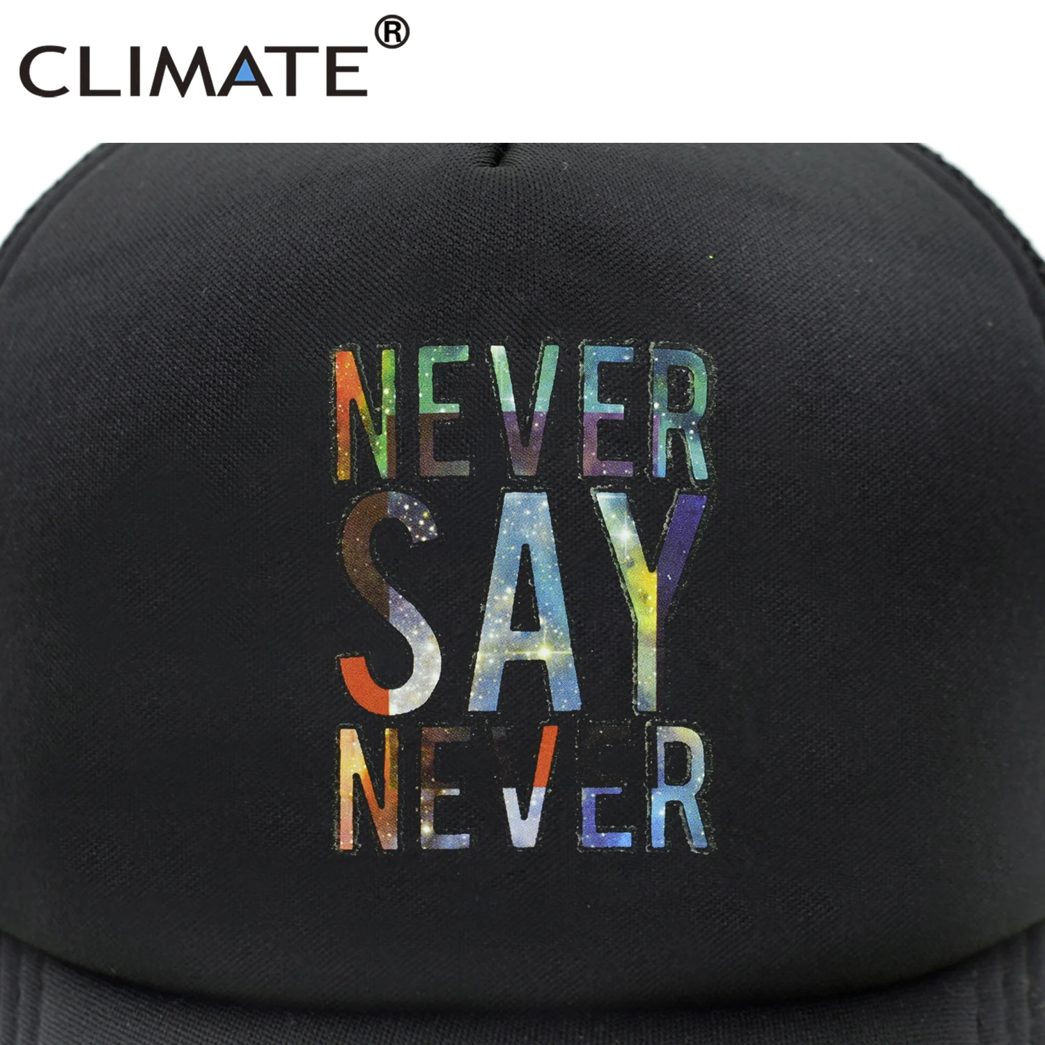 CLIMATE Cool 3D Stars Letter Trucker Cap Youth Never Say Never Black Caps Cap Summer Hip Hop Mesh Trucker Caps Hat for Men Youth