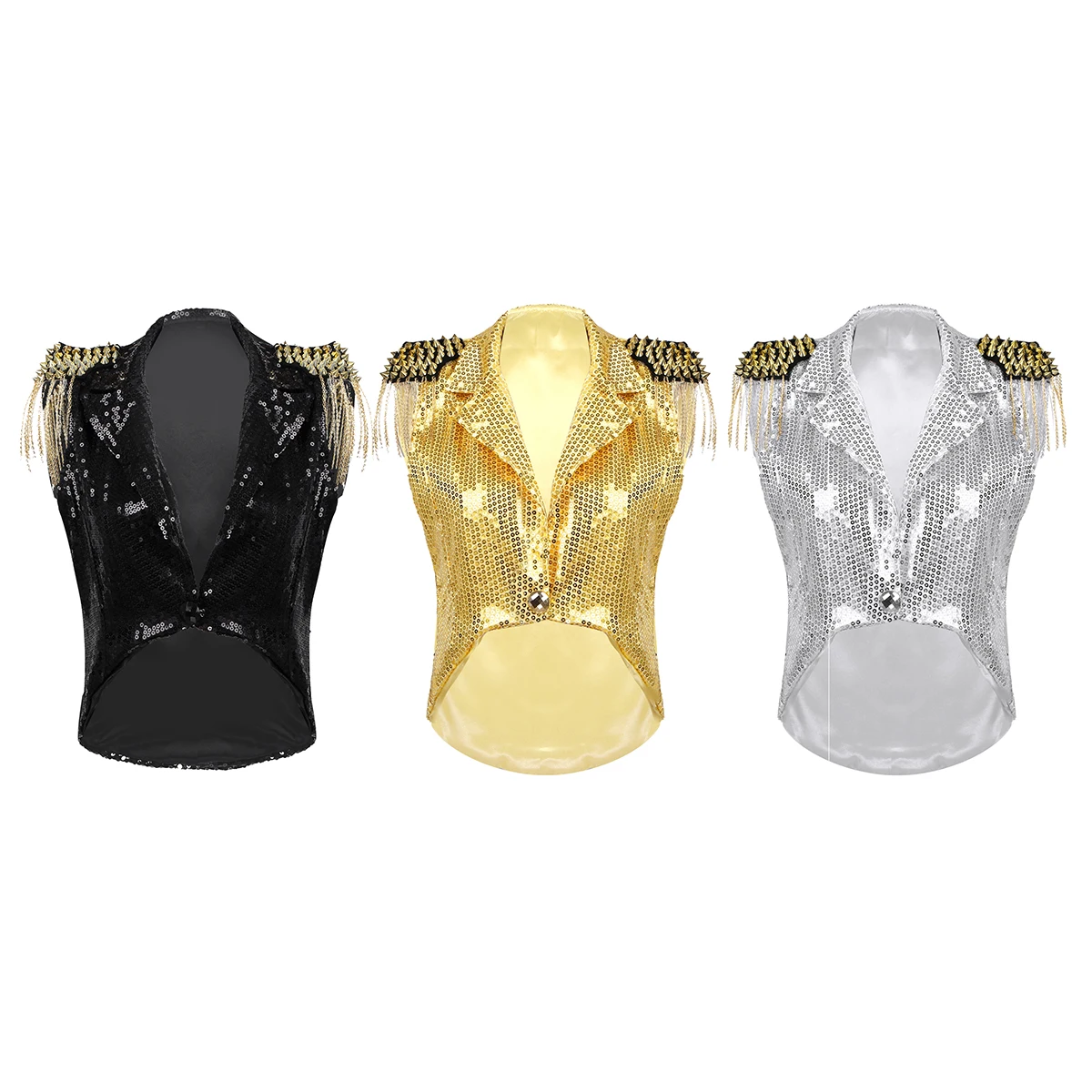 Women Glitter Sequins Tassel Party Waistcoat Modern Jazz Hip-hop Stage Dance Costumes Female Fringed Vest Small Suit Tuxedo Coat