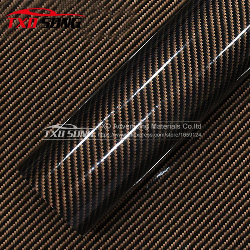 

10/20/30/40/50/60X152CM/LOT GOLD Twill 2D Carbon Fiber Glossy Carbon Fiber Vinyl Film AUTO Vinyl Wrap Film for Car decoration