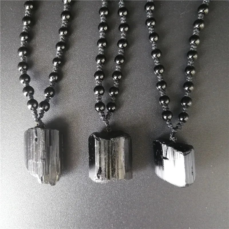 3pcs Natural Black Tourmaline Ore Gem Stone Healing Reiki Bead Pendant Nunatak Raw Energy Chakra Natural Stone Black tourmaline