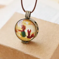 Long Rope Chain Loket Frame Vintage Fairy Tale Le Petit Prince with Fox Pendant Necklace For Children Girls Kids Gifts