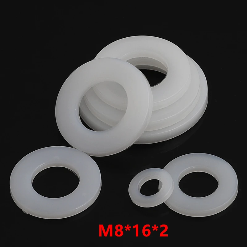 1000pcs M8*16*2 Nylon Flat Washer DIN125 Plastic Plain Washer Spacer Seals Ring Gasket NL66 Thick 2mm